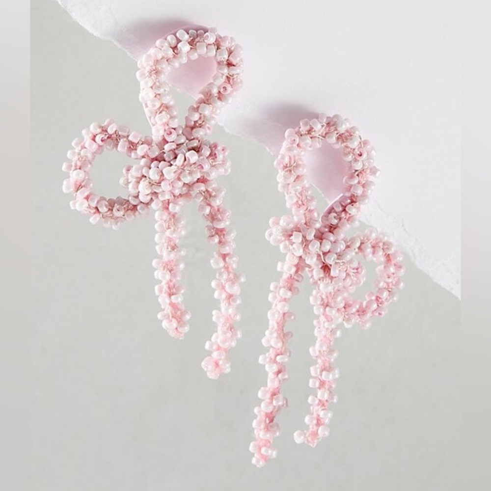 NWT Free People Brandy Bow Dangles Elegant Pink Beaded Earrings